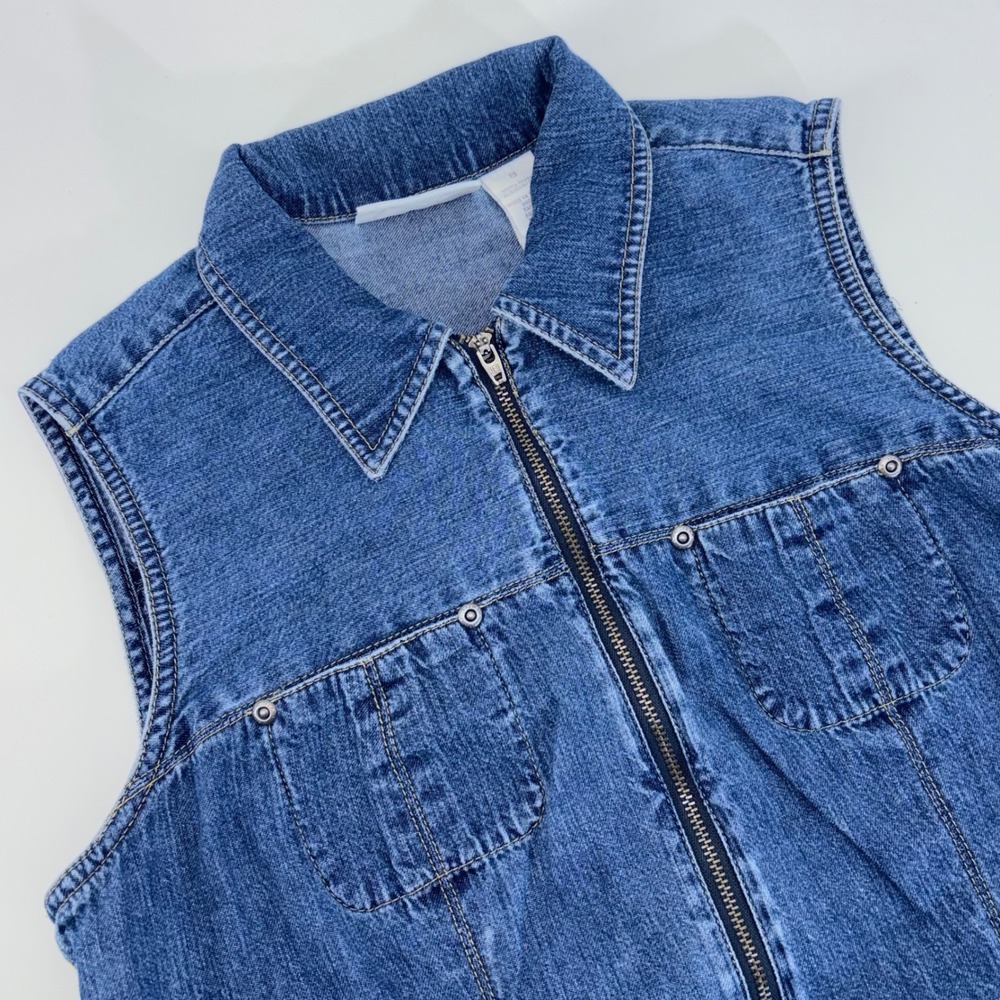 Liz Claiborne Lizwear Jeans Denim Dress Blue Sleeveless Zip Front Mini Size 8